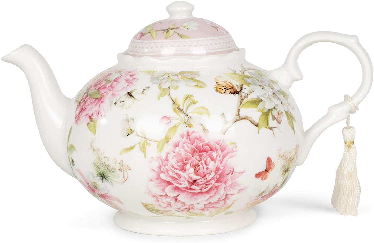 Porcelain Tea Pot, Pink Peony, 9.5 x 5.6 inch