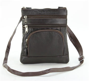 Medium Multi Pocket Cross Body Style: 876- Brown Leather