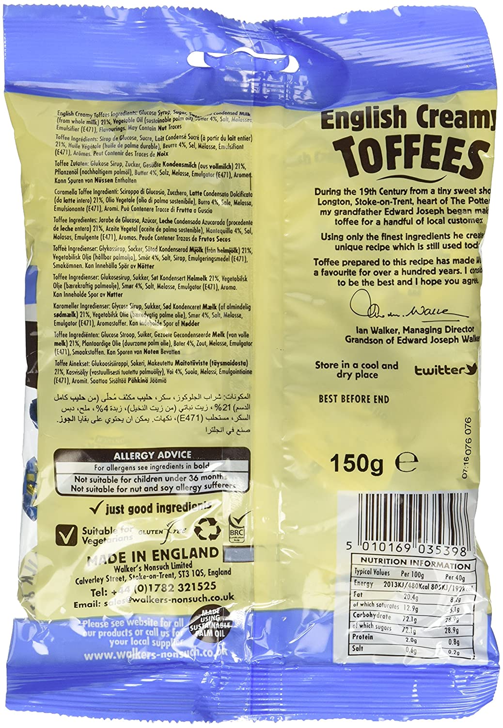 Walker’s Nonsuch Bag, English Creamy Toffees