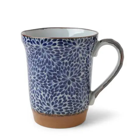 Mug Blue Floral Mums 14 oz. Wide Mouth