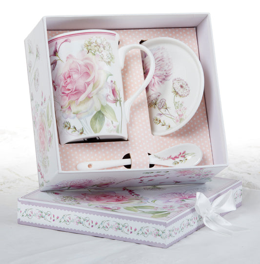 Mug-Coaster-Spoon Set, Moon Rose SKU: 8160-6