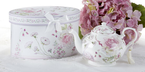 Tea Pot 9.5 x 5.6" Porcelain Tea Pot, Moon Rose