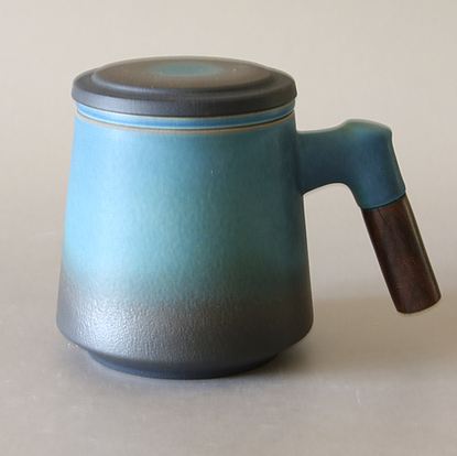 Blue Green Mug/Wooden Handle with strainer