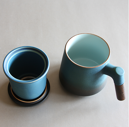 Blue Green Mug/Wooden Handle with strainer