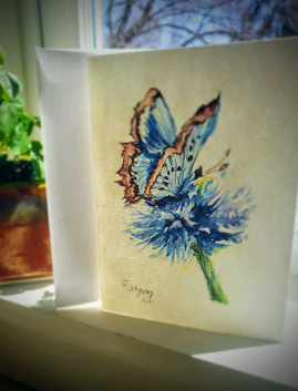 Card - Blue Butterfly on flower
