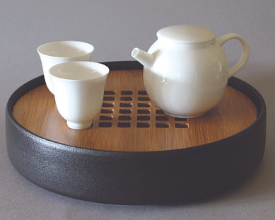 Circle Tea Boat, Ceramic & Bamboo, Black (L)