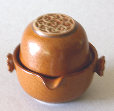 One Tea Cup/Pot, Flower Motif, Brown