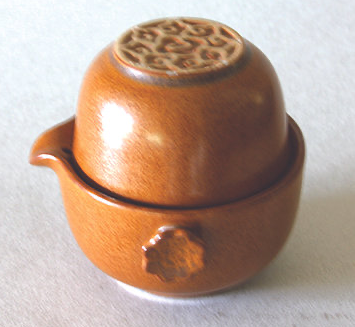 One Tea Cup/Pot, Flower Motif, Brown