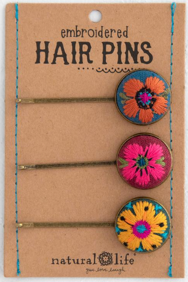 Magenta Embroidered Bobby Pin Set