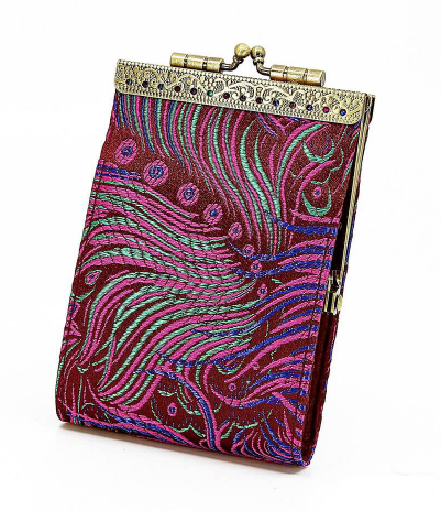 Brocade Peacock Feather Pattern Card Holder with RFID