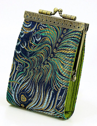 Brocade Peacock Feather Pattern Card Holder with RFID