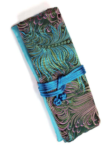 Peacock Feather Brocade Jewelry Rolls