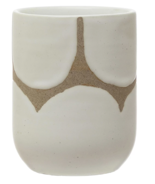Hand-Painted Stoneware Cup with Scallop Design