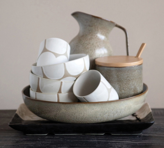 Hand-Painted Stoneware Cup with Scallop Design