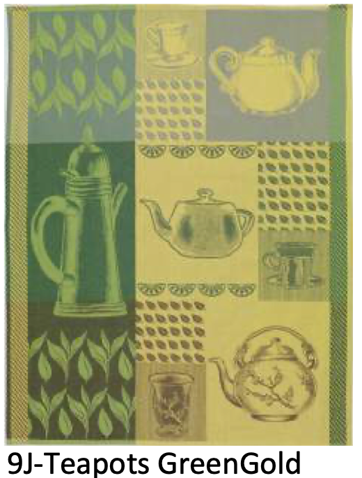 Dish Towel Teapots Green/Gold - Mierco