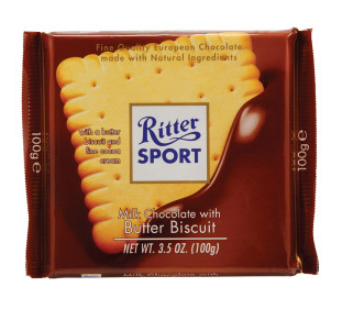 RITTER SPORT MILK CHOCOLATE WITH BUTTER BISCUIT 3.5 OZ BAR