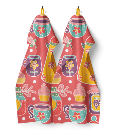 Tea Towel - Tea Party Print ( Set of 2 )