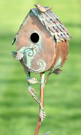 BIRDHOUSE -64.5" TALL COUNTRY STYLE IRON BIRDHOUSE STAKE "FARM HOUSE"