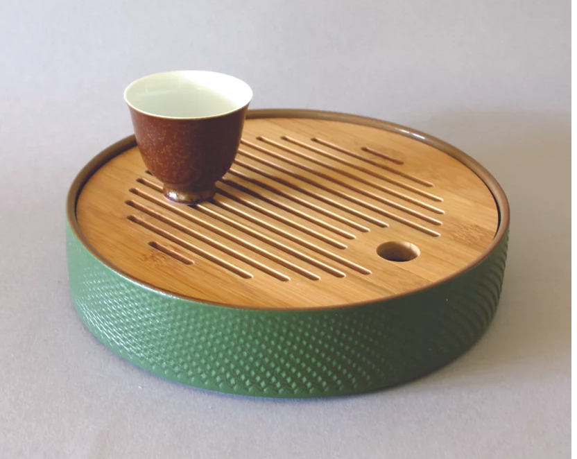 Circle Tea Boat, Ceramic & Bamboo, Green (M)