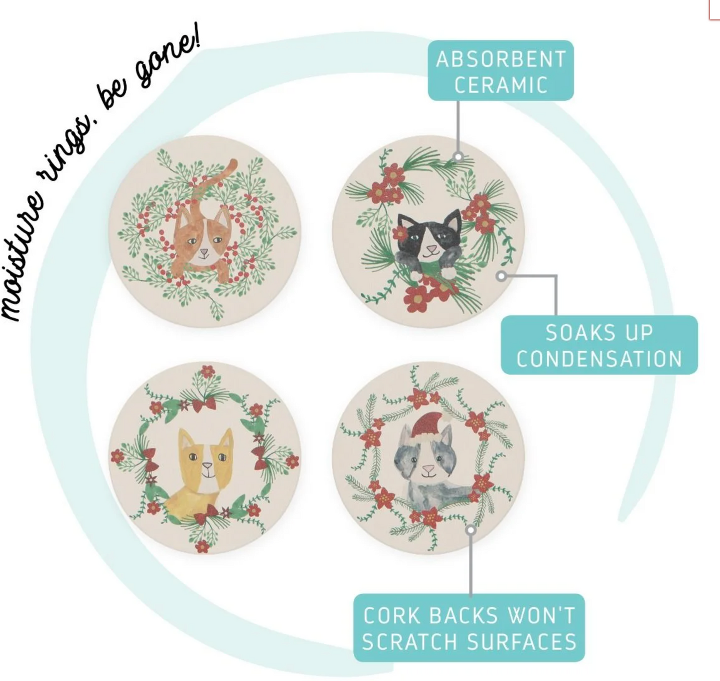 Copy of Cats Meowy xmas Soak Up Coaster - 4 Different Styles