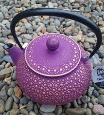 Cast Iron Teapot Gold Purple Honeycomb