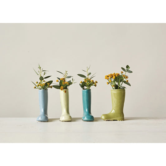 Distressed Stoneware Boot Vase, 4 Colors