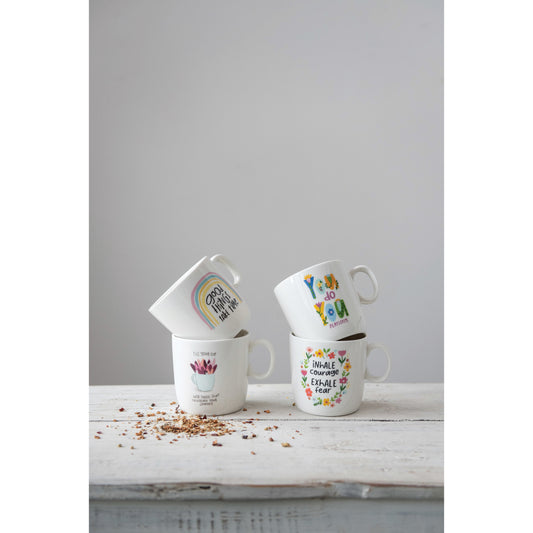 Stoneware Mug with Motivational Saying, 4 Styles