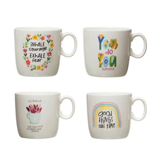 Stoneware Mug with Motivational Saying, 4 Styles