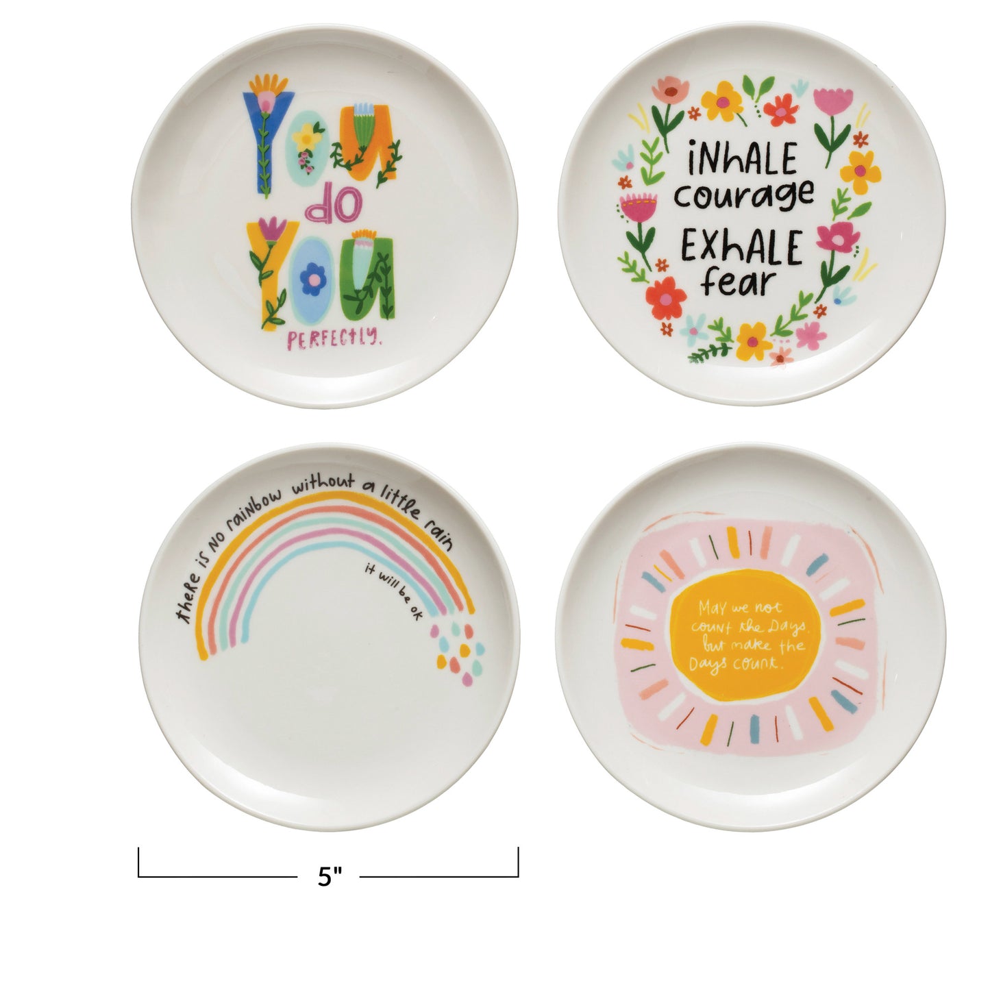 Stoneware Plate with Motivational Saying, 4 Styles