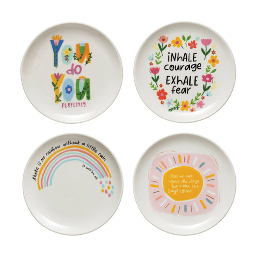 Stoneware Plate with Motivational Saying, 4 Styles