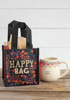 Happy Bag Small Black Cream Floral