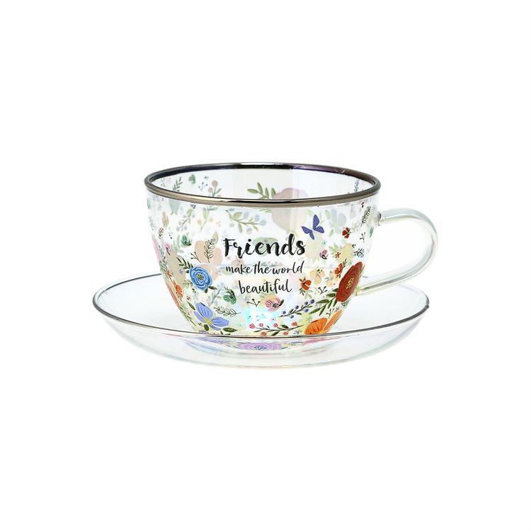 Friends - 7 oz Glass Tea Cup and Saucer