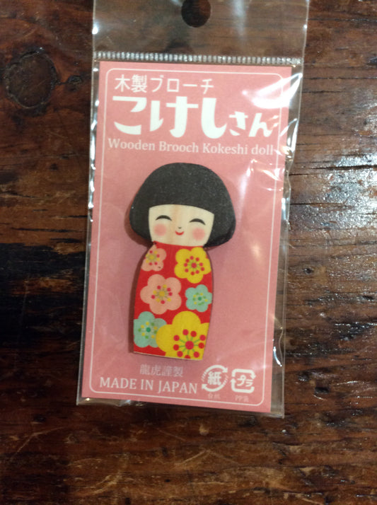 Wooden Brooch Kokeshi Doll - Kotobuki