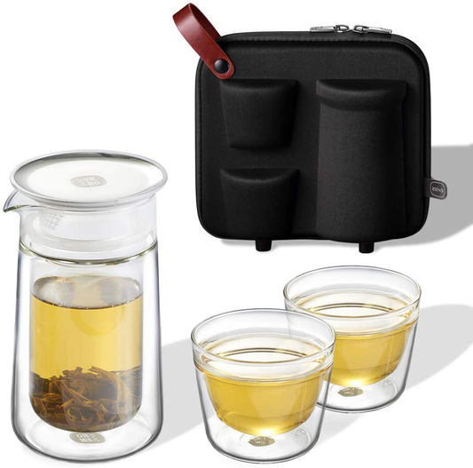 ZENS Travel Tea Set,Glass Portable Teapot Infuser Set for Loose Tea,160ml Double