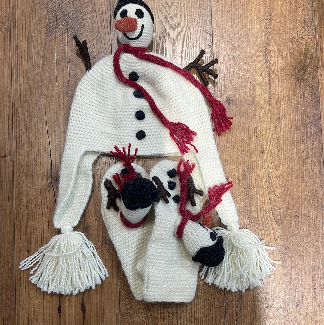 Hat and Mittens Hand Crochet Snowman