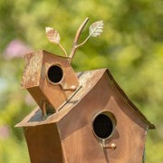 BIRDHOUSE 75.2" TALL LARGE DOUBLE-HOLE BIRDHOUSE STAKE WITH A-FRAME ROOF IN ANTIQUE COPPER