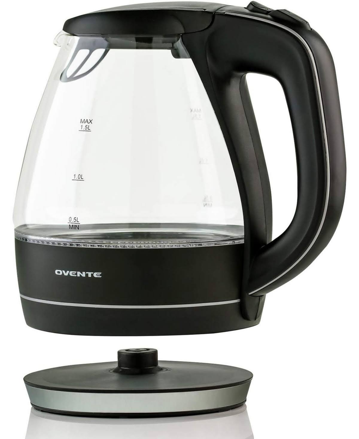 Ovente Electric Kettle, 1.5L, 1100W, BPA-Free, Heat-Tempered Borosilicate Glass, Stainless Steel, Auto Shut-Off & Boil-Dry Protection, Blue LED Lights (KG83 Series)