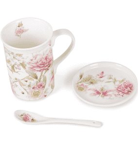 Porcelain Mug-Coaster-Spoon Set, Daisy