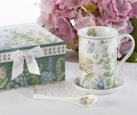 8152-4 Mug-Coaster-Spoon Set, Hydrangea