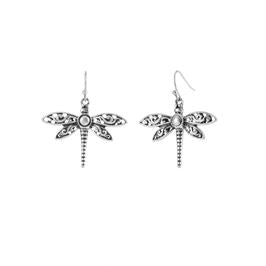 Dragon Fly Dangle Earrings - Silver